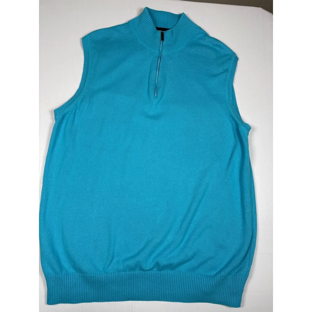 Southern Pines Men XL Blue 100% Cotton Quarter Zip Vest Golf Preppy Country Club